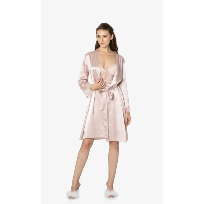 PİERRE CARDİN 4300 SATEN DANTELLİ GECELİK SABAHLIK TK