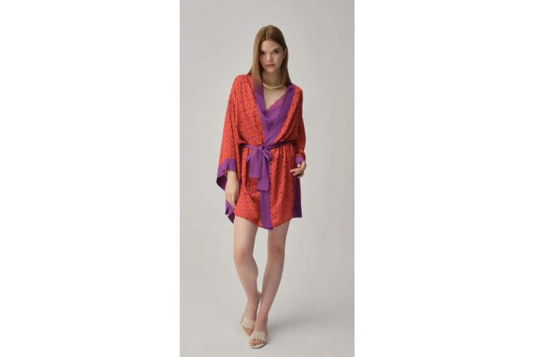 Pierre Cardin Vegan Ipek Saten Kadın Gecelik Sabahlık Takımı - Lx.25221 Violet