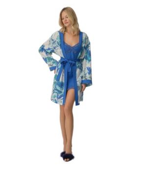 Pierre Cardin Vegan Ipek Saten Kadın Gecelik Sabahlık Takımı - Lx.25223 Blue