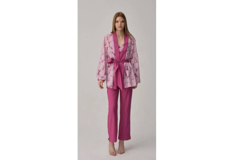 Pierre Cardin Vegan İpek Kimonolu Kadın Pijama Takımı - LX.25231 Violet