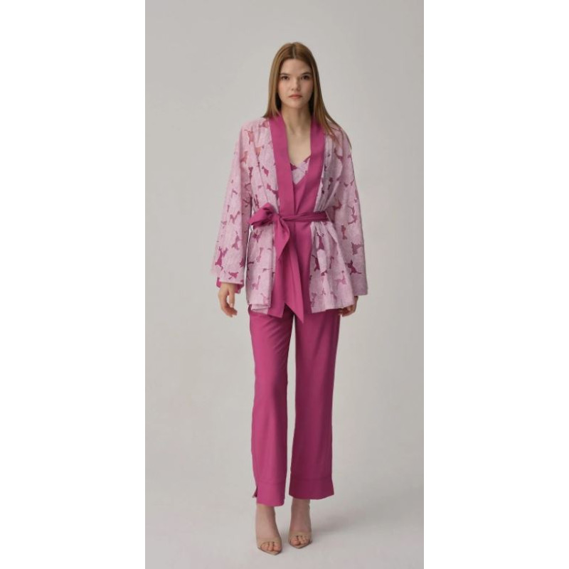 Pierre Cardin Vegan İpek Kimonolu Kadın Pijama Takımı - LX.25231 Violet