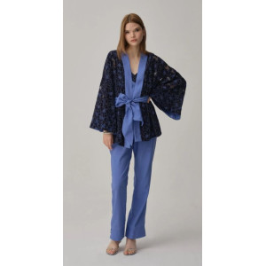 Pierre Cardin Vegan Ipek Kimonolu Kadın Pijama Takımı - Lx.25231 Blue