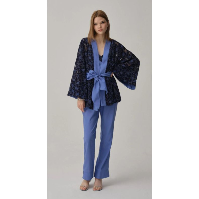Pierre Cardin Vegan Ipek Kimonolu Kadın Pijama Takımı - Lx.25231 Blue