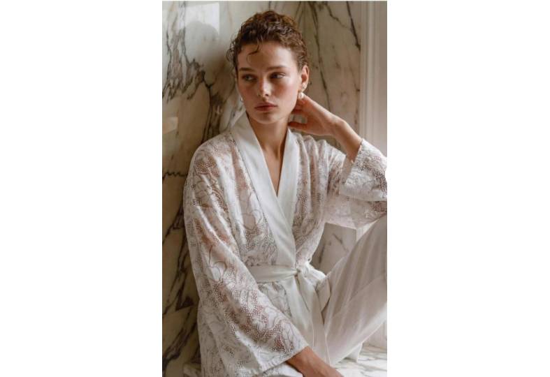 Pierre Cardin  26232 Vegan İpek Kimonolu Kadın Pijama Takımı - LX.26232 Ivory
