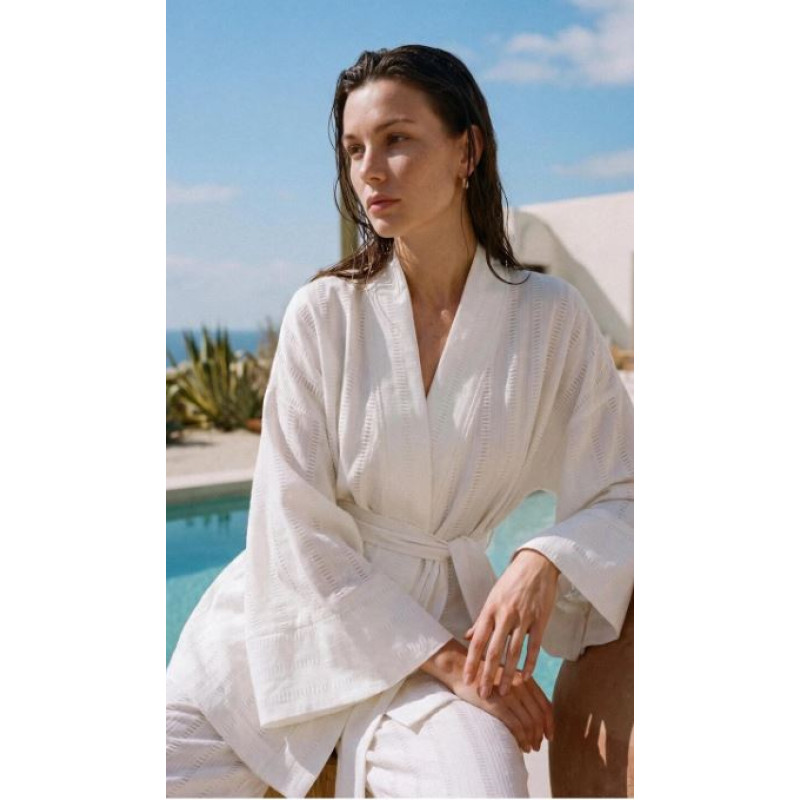 Pierre Cardin  26238 Pierre Cardin Kimonolu Viscose Kadın Pijama Takımı - LX.26238 Ivory