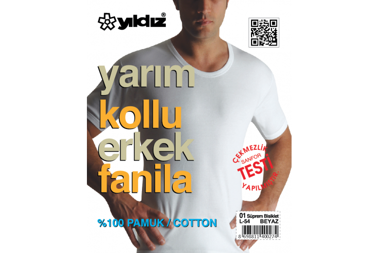 YILDIZ 01 YARIM KOLLU ERKEK FANİLA