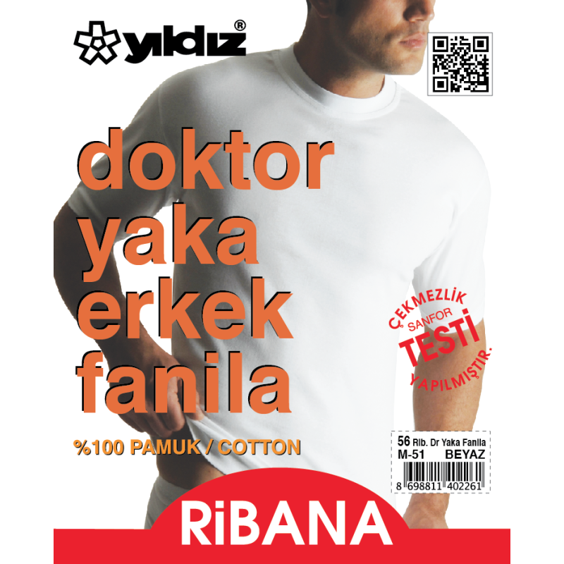 YILDIZ 56 RİBANA DOKTOR YAKA ERKEK FANİLA