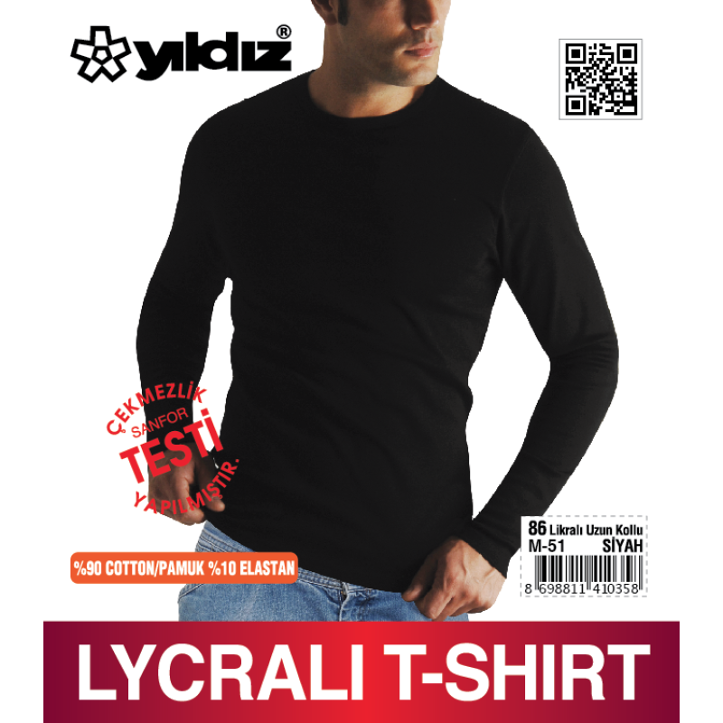 YILDIZ 86 ERKEK UZUN KOL LİKRALI T-SHİRT